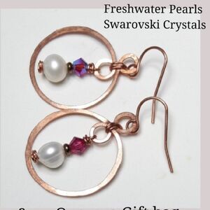 Boho Earrings  066# Pearls Copper Swarovski earrings CopperHooksHoop Bohemian Re